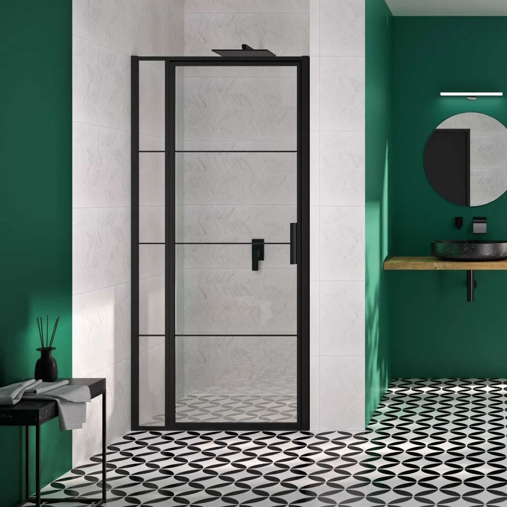 Lifestyle image of Ionic by Merlyn Essence Framed Matt Black 900mm Squared Inline Shower Door